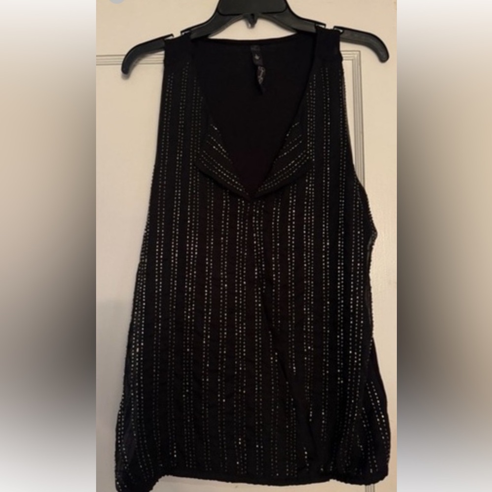 Jessica Simpson Black Top with Silver Beaded Stripes Size L